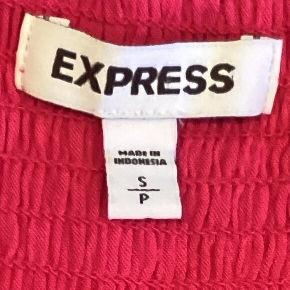 Express Ruffle Neck Smocked Top Button Accents S Pink 70X - Picture 8 of 10